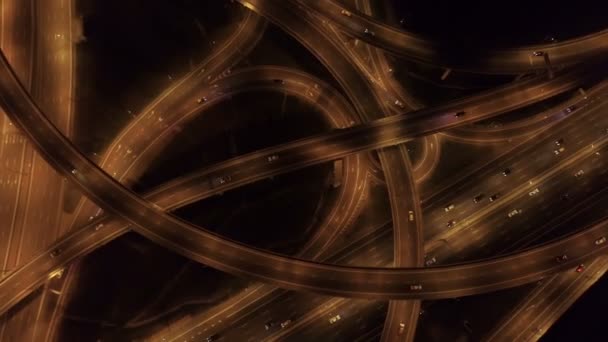 Aerial view of the road junction in Moscow at night — Stock Video