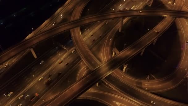 Aerial view of the road junction in Moscow at night — Stock Video