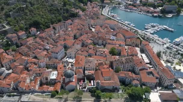 Aerial view of old town Kotor, Montenegro — Stock Video