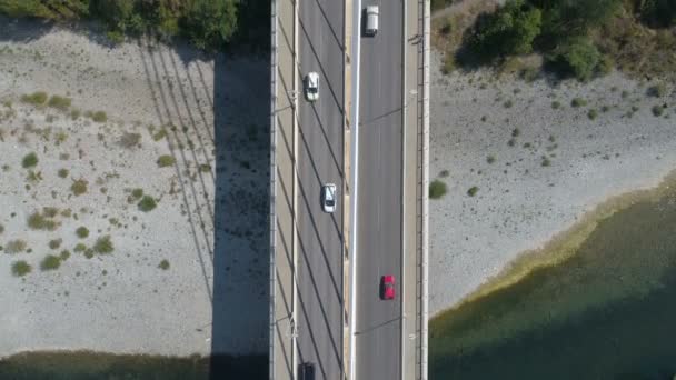 Aerial view of Millennium bridge over Moraca river — Stock Video