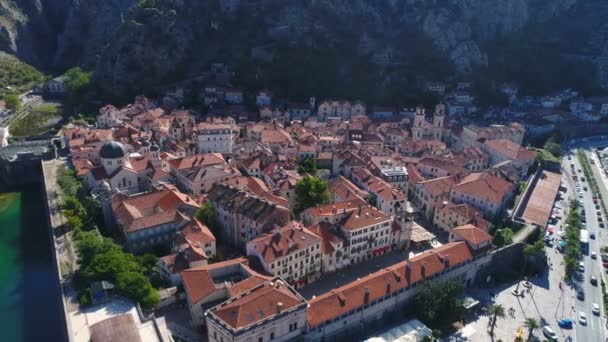 Aerial view of old town Kotor, Montenegro — Stock Video