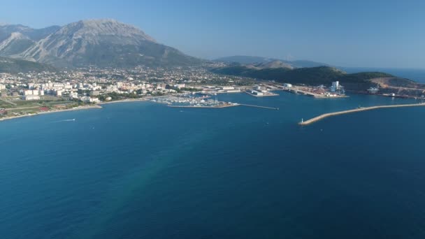 Aerial view of the city Bar and port — Stock Video