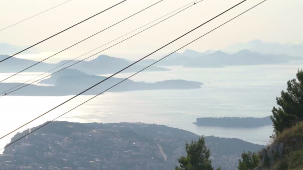 View Of Old City Dubrovnik Cable Car Passing By Sunset — Stock Video