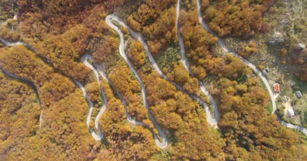 Φθινοπωρινή θέα δρόμος βουνού από πάνω — Αρχείο Βίντεο