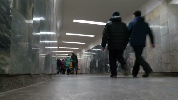 Crowds People Walking Underground Passage Time Lapse — Stock Video