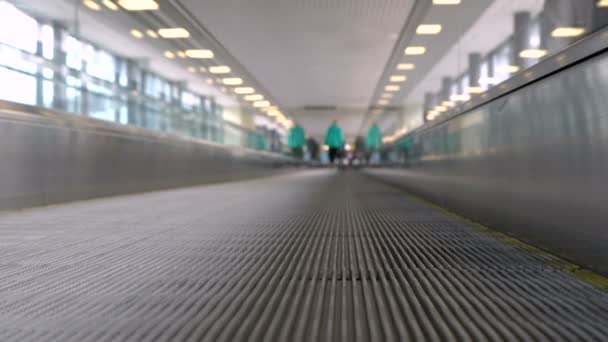 Movendo-se sobre walkalator em Sheremetyevo aiport terminal D . — Vídeo de Stock