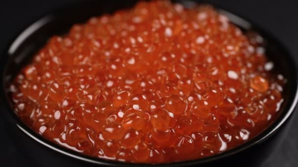 Red Caviar girado sobre fundo preto . — Vídeo de Stock