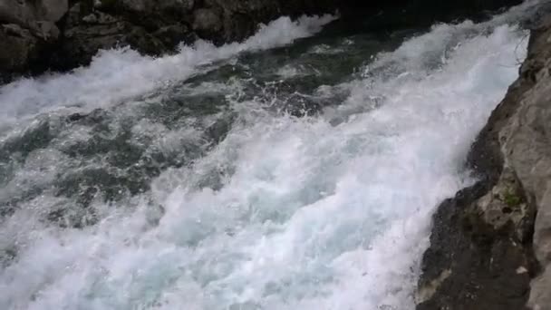 Una corriente rápida del río de la montaña — Vídeo de stock