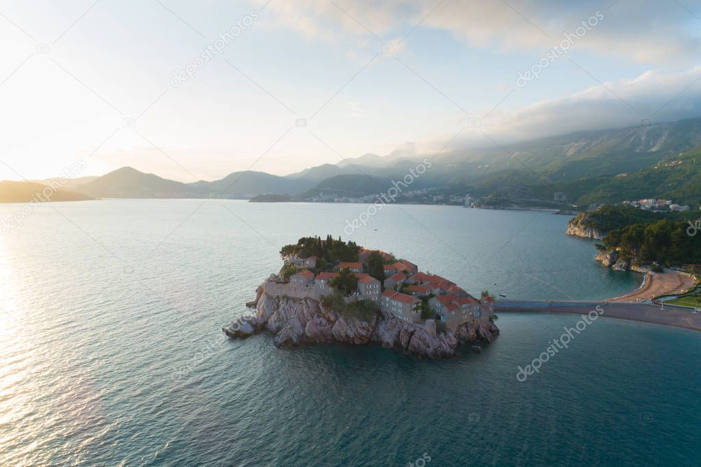 Aerial view of Sveti Stefan island in Budva