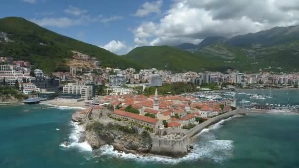 Aerial hyperlapse view of an old town Budva — Stock Video