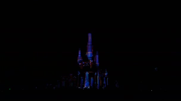 Paris, France - April 2, 2019: people at evening show Disneyland Illuminations — Stock Video