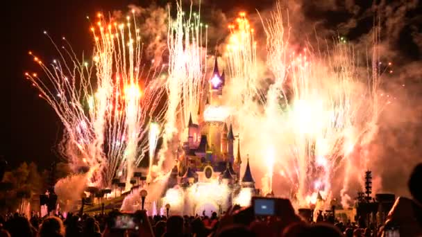 Paris, France - 2 avril 2019 : personnes au spectacle du soir Disneyland Illuminations — Video