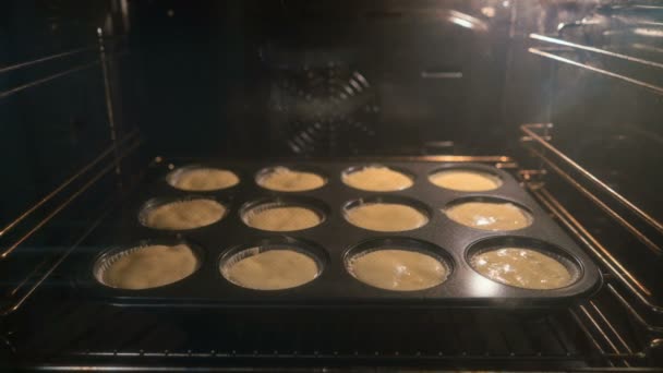 Cupcake bakken in de oven. Timelapse van kook muffins — Stockvideo