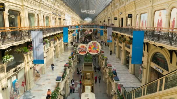 Moscow, Russia - July 20, 2019: inside of the Gum mall on the Red Square — Stock Video