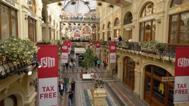 Moscow, Russia - July 20, 2019: inside of the Gum mall on the Red Square — Stock Video