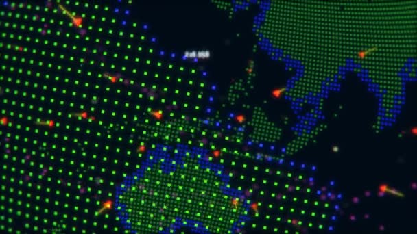 Digital Data Globe, een Data netwerk van wetenschappelijke technologie in de omgeving van Planet Earth transport connectiviteit, complexiteit met deeltjes in een baan rond de aarde — Stockvideo