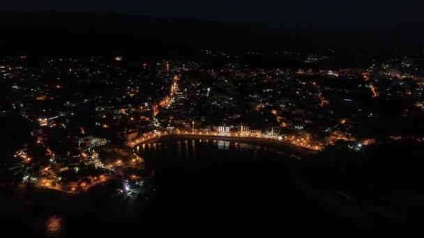 Veduta notturna aerea della città vecchia di Ulcinj — Video Stock