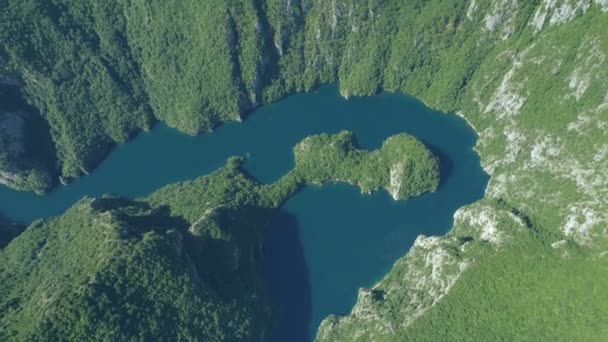 Aerial view Piva Lake in Montenegro — Stock Video