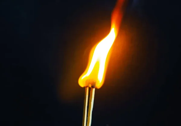 Couple Matches Burning Together Heat Flame Isolated Black Background — Stock Photo, Image