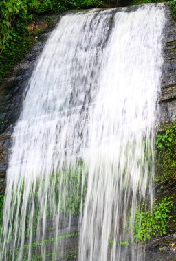 Yüksek bir duvardan çağlayan su. Bangladeş, Khagrachhari 'deki en güzel ve en büyük şelale. Adı Richang Şelalesi..