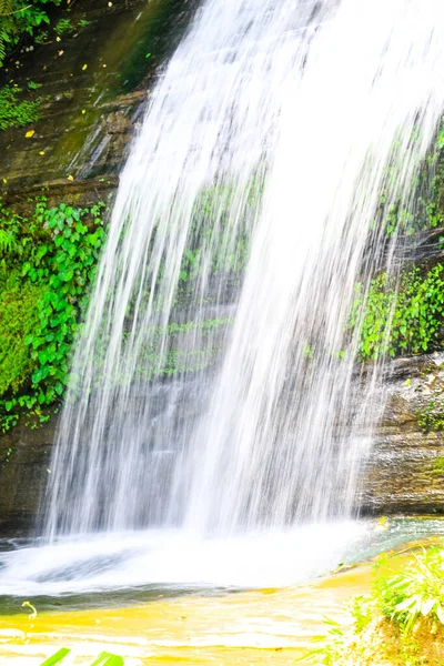 Yüksek bir duvardan çağlayan su. Bangladeş, Khagrachhari 'deki en güzel ve en büyük şelale. Adı Richang Şelalesi..