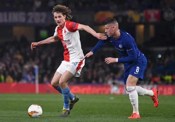 London England April 2019 Alex Kral Slavia Ross Barkley Chelsea — стокове фото