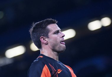 LONDON, ENGLAND - SEPTEMBER 17, 2019: Chelsea 'den Cesar Azpilicueta, Chelsea FC (İngiltere) ve Valencia CF (İspanya) arasında oynanan 2019 / 20 UEFA Şampiyonlar Ligi H Grubu maçı öncesinde çekilmiştir..