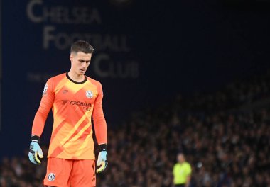 LONDON, ENGLAND - SEPTEMBER 17, 2019: Chelsea 'li Kepa Arrizabalaga, Chelsea FC (İngiltere) ve Valencia CF (İspanya) arasında oynanan 2019 / 20 UEFA Şampiyonlar Ligi H Grubu maçında çekilmiştir..