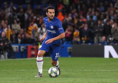 LONDON, ENGLAND - SEPTEMBER 17, 2019: Chelsea 'li Pedro Eliezer Rodriguez Ledesma, Chelsea FC (İngiltere) ve Valencia CF (İspanya) arasında oynanan 2019 / 20 UEFA Şampiyonlar Ligi H Grubu maçında çekilmiştir..