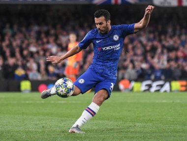 LONDON, ENGLAND - SEPTEMBER 17, 2019: Chelsea 'li Pedro Eliezer Rodriguez Ledesma, Chelsea FC (İngiltere) ve Valencia CF (İspanya) arasında oynanan 2019 / 20 UEFA Şampiyonlar Ligi H Grubu maçında çekilmiştir..