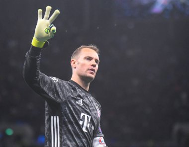 LONDON, ENGLAND - OCTOBER 1, 2019: Bayern 'den Manuel Neuer, Tottenham Hotspur FC (İngiltere) ve Bayern Munchen (Almanya) arasında oynanan 2019 / 20 UEFA Şampiyonlar Ligi B Grubu maçında attığı golü kutluyor.