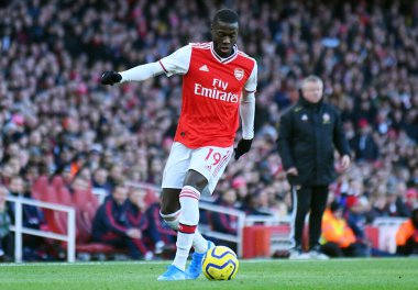 LONDON, ENGLAND - 18 Ocak 2020: Nicolas Pepe of Arsenal, Arsenal FC ile Sheffield United FC arasında oynanan 2019 / 20 Premier Lig maçı sırasında Emirates Stadyumu 'nda çekilmiştir..
