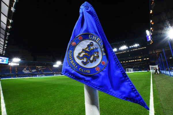 Londen England Januari 2020 Hoekvlag Met Chelsea Schild Afgebeeld Voor — Stockfoto