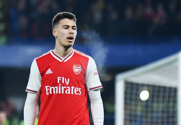 LONDON, ENGLAND - 21 Ocak 2020: Arsenal 'den Gabriel Martinelli, Stamford Bridge' de Chelsea FC ve Arsenal FC arasında oynanan 2019 / 20 Premier League maçı sırasında çekilmiştir..