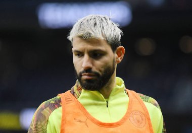 LONDON, ENGLAND - FEBRUARY 2, 2020: Sergio Aguero of City pictured prior to the 2019/20 Premier League game between Tottenham Hotspur and Manchester City at Tottenham Hotspur Stadium. clipart