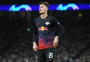 LONDON, ENGLAND - 19 Şubat 2020: Leipzig 'den Patrick Schick, Tottenham Hotspur FC ve RB Leipzig arasında oynanan 2019 / 20 UEFA Şampiyonlar Ligi turunun ilk ayağı sırasında çekildi..