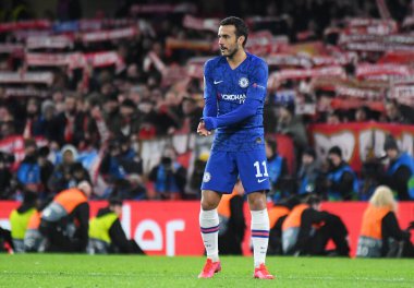 LONDON, ENGLAND - 26 Şubat 2020: Chelsea 'li Pedro Eliezer Rodriguez Ledesma, Chelsea FC ve Bayern Münih arasında oynanan 2019 / 20 UEFA Şampiyonlar Ligi 16..