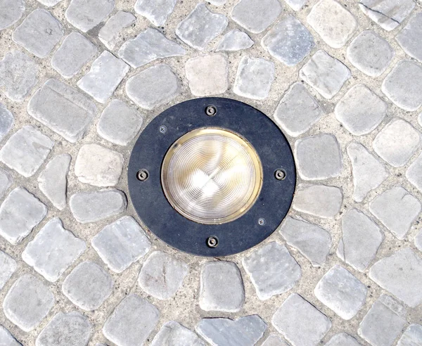 Floor Small Stone Tiles Cement Mortar Luminous Lamp Illuminate Perimeter — Stock Photo, Image
