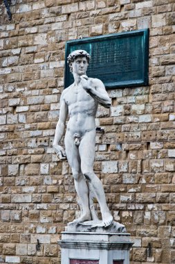 Michelangelo'nun Floransa'daki david hava ve Palazzo Vecchio önünde çürüme belirtileri ile heykeli