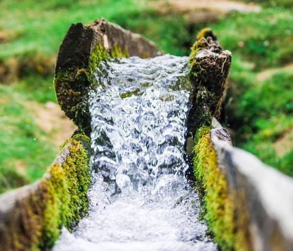 L'eau de source douce et propre coule en aval — Photo