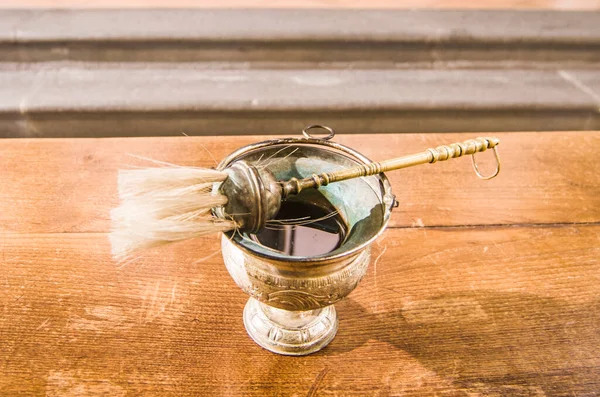 Dentro Água Igreja Abençoado Pelo Padre Pronto Para Batismo Comunhão — Fotografia de Stock