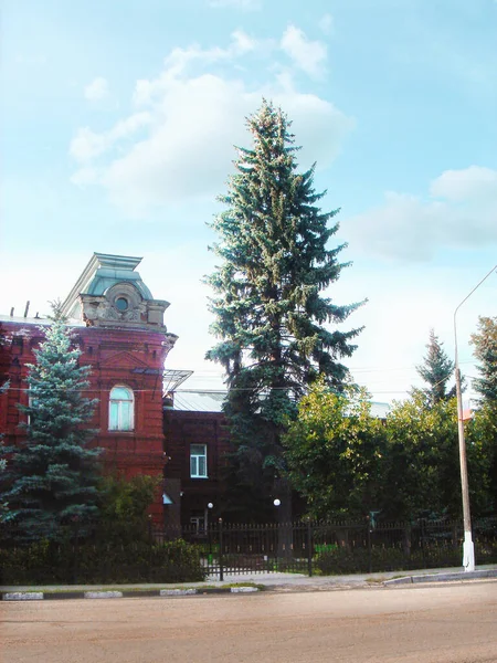 Red House Street Trees Grow August 2011 Noginsk Russia Oneflour — Stock Photo, Image