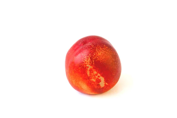 One Little Peach White Background Ripe Peach Red Yellow Spots — Stock Photo, Image