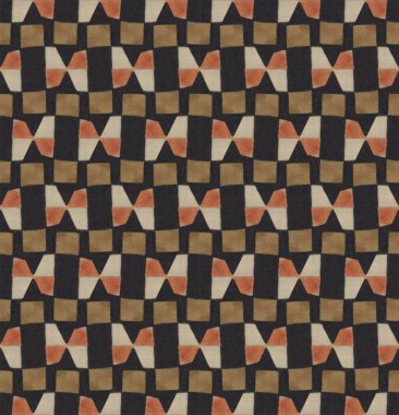 Kahverengi kareleri ve siyah arkaplanda kırmızı ve beyaz papyon şekilleri olan kusursuz tahta bloklama deseni