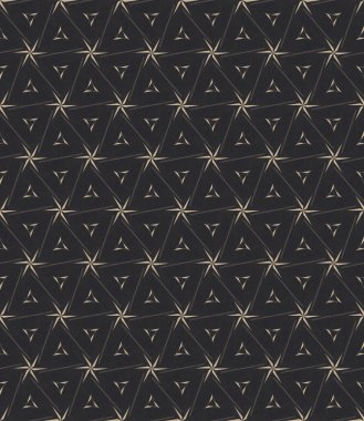 Kusursuz soyut siyah ve beyaz desenli ince kesişen çizgiler yıldızları ve karanlık arka planda dinamik üçgenleri oluşturur.