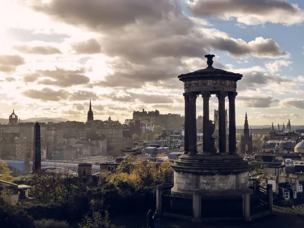 Dugald Stewart Monument Calton Hill Overlooking Edinburgh Capital City Scotland — Stock Photo, Image