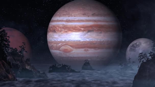Júpiter Planetas Sobre Paisagem Costeira — Vídeo de Stock