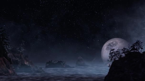 Księżyc Wschodzący Nad Tajemniczym Krajobrazem Nocy — Wideo stockowe
