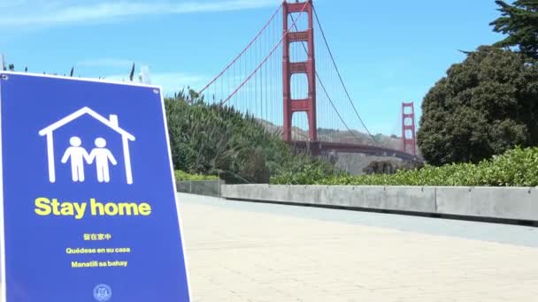 Golden Gate Bridge Covid Soggiorno Casa Segno — Video Stock