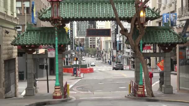 San Francisco Chinatown Ingång Utan Trafik Covid Pandemi — Stockvideo